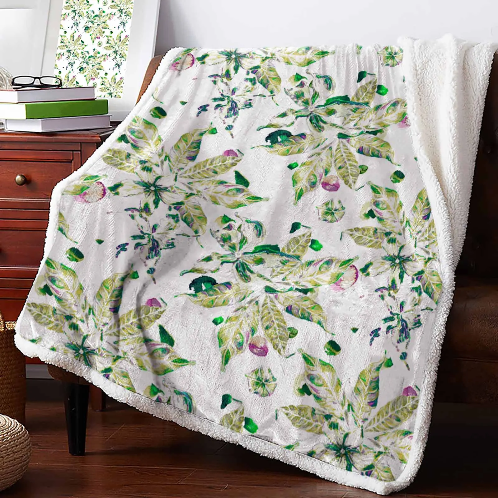 

Hand Drawn Leaves Plants Cashmere Blanket Warm Winter Soft Throw Blankets for Beds Sofa Wool Blanket Bedspread