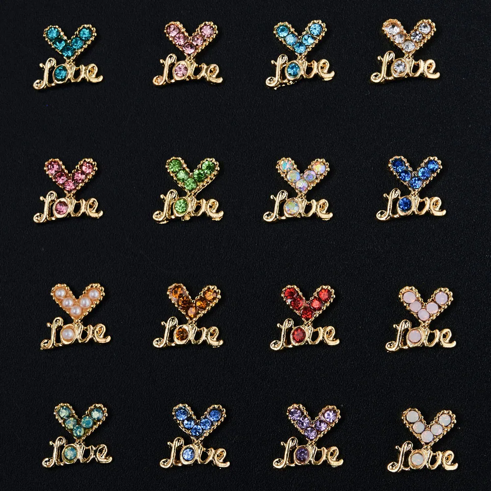 

10Pcs Heart Love Diamond Alloy Nail Charms Flashing Rhinestones Nail Art Colorful Strass Nail Accessories Nails Tips Parts U#5M7