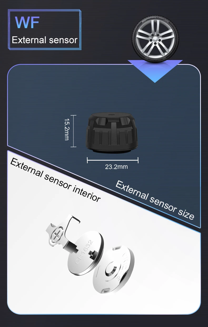 CAREUD 6 Wheel External Sensor Wireless Car Pressure Monitoring System RV Trailer Vehicle TPMS