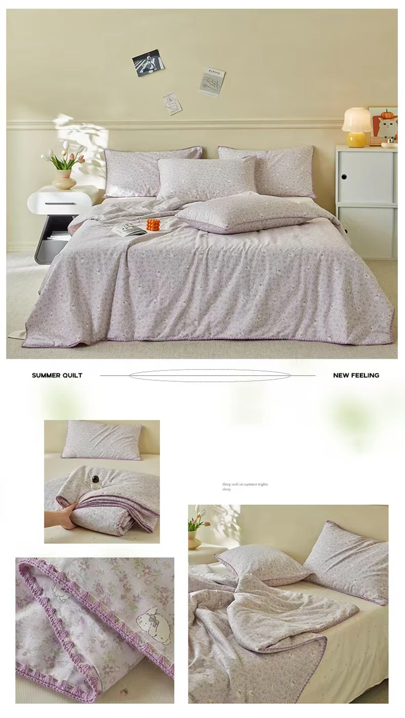 100 % Baumwoll-Gaze-Steppdecke mit Spitze und Blumenmuster, Klasse A, Bettwäsche in Twin- und Queen-Size, Sommerdecke für Kinder, Einzel- und Doppelbettdecke – Detail 23