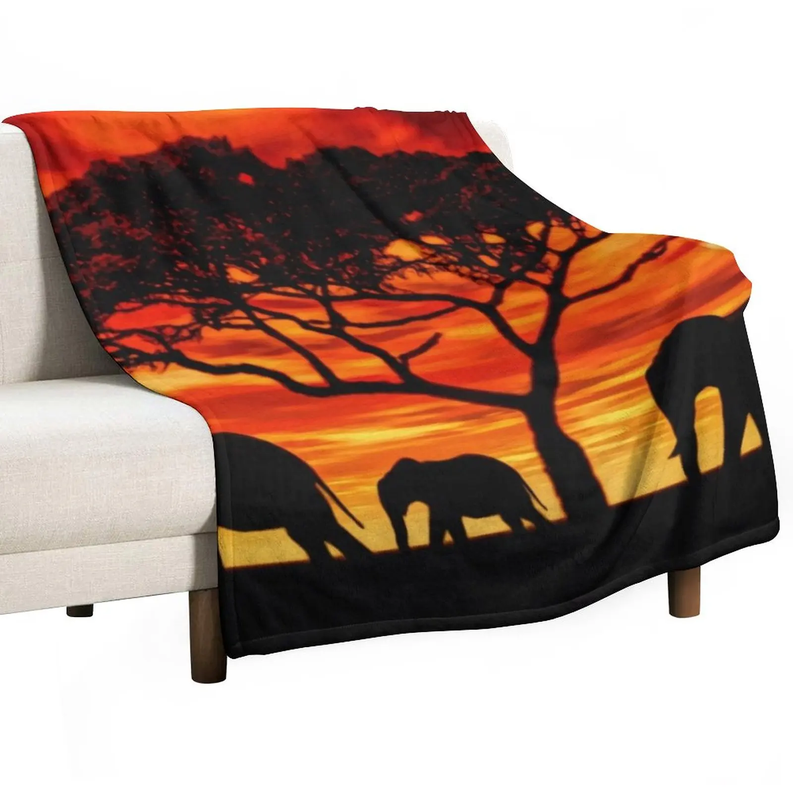 

Acacia Elephant Sunset Throw Blanket Custom Bed linens Blankets