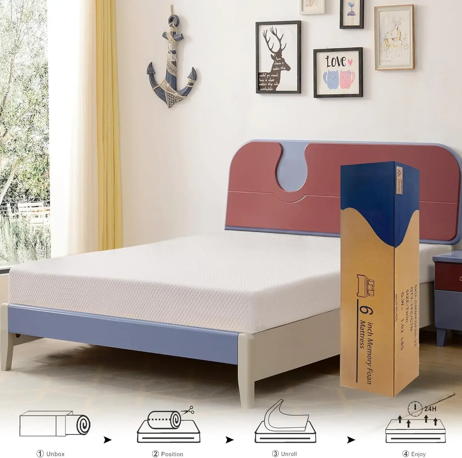 6 Inch Memory Foam Mattress Bed in a Box,Medium Firm Cooling Gel Green Tea Full Size Mattress Colchones Full with Breathable Sof 4