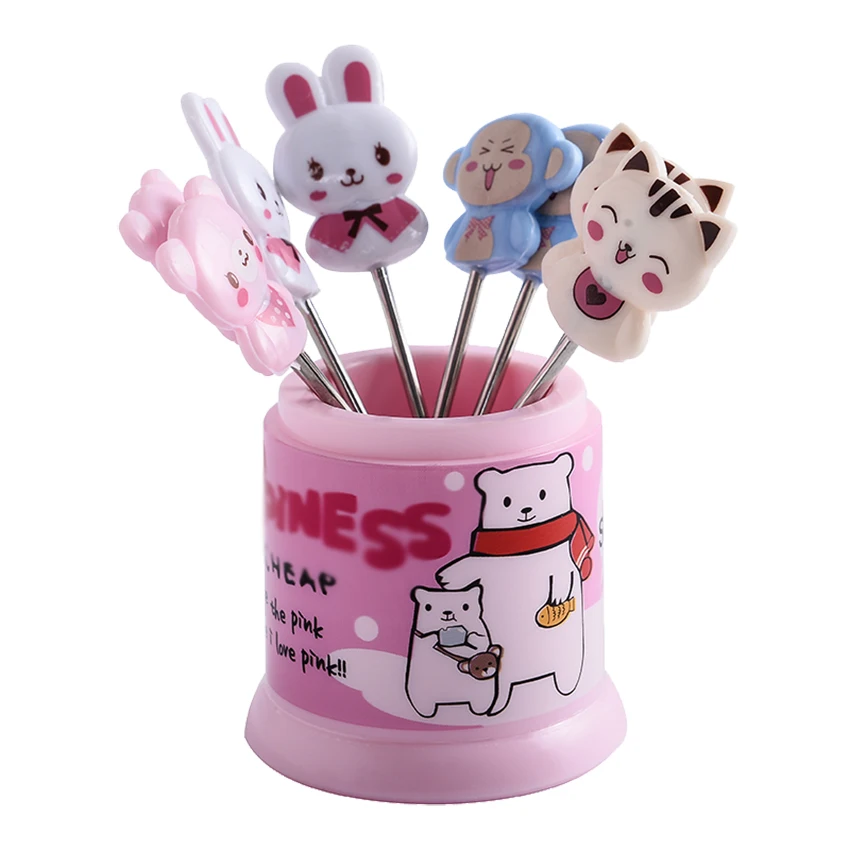 

Cartoon Animal Fruit Fork Food Fruit Pick Children Snack Cake Dessert Toothpick Dessert Stainless Steel Fruit Forks 8pcs/set