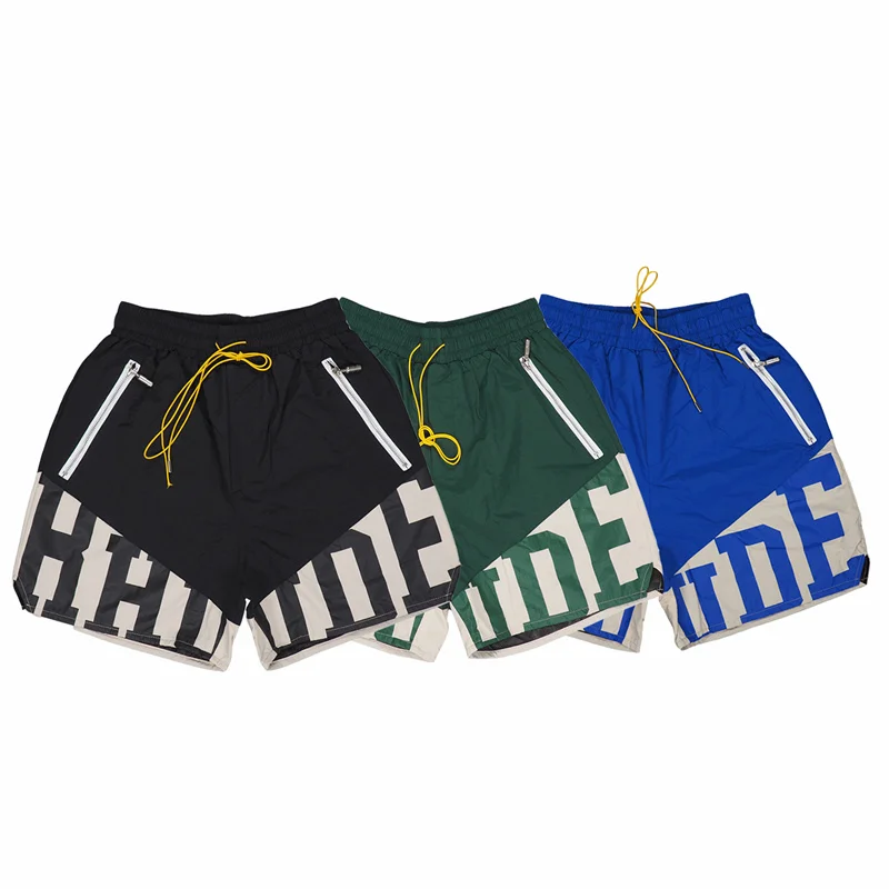 

Multicolour RHUDE Sports Patchwork Shorts Summer Loose Print Letters Zip Pocket Mens Womens RHUDE Shorts Breeches