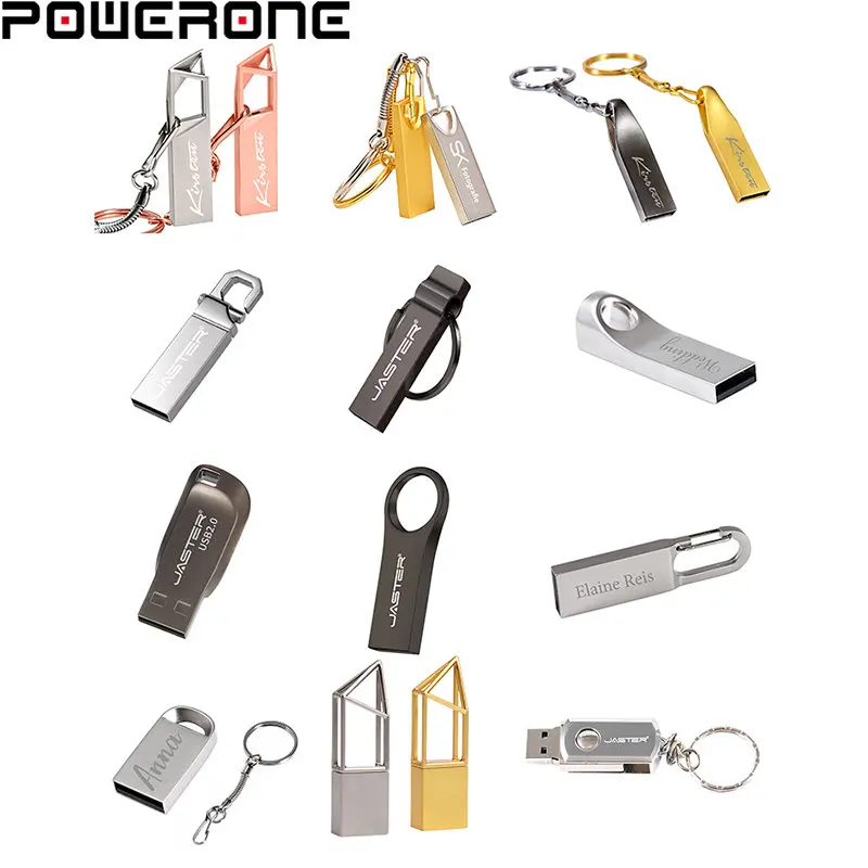 

POWERONE (1 PCS FREE LOGO) USB Flash Drives 64GB USB 2.0 Metal Memory Stick 32GB Free Key Chain Pen Drive 16GB Mini Pendrive 8GB