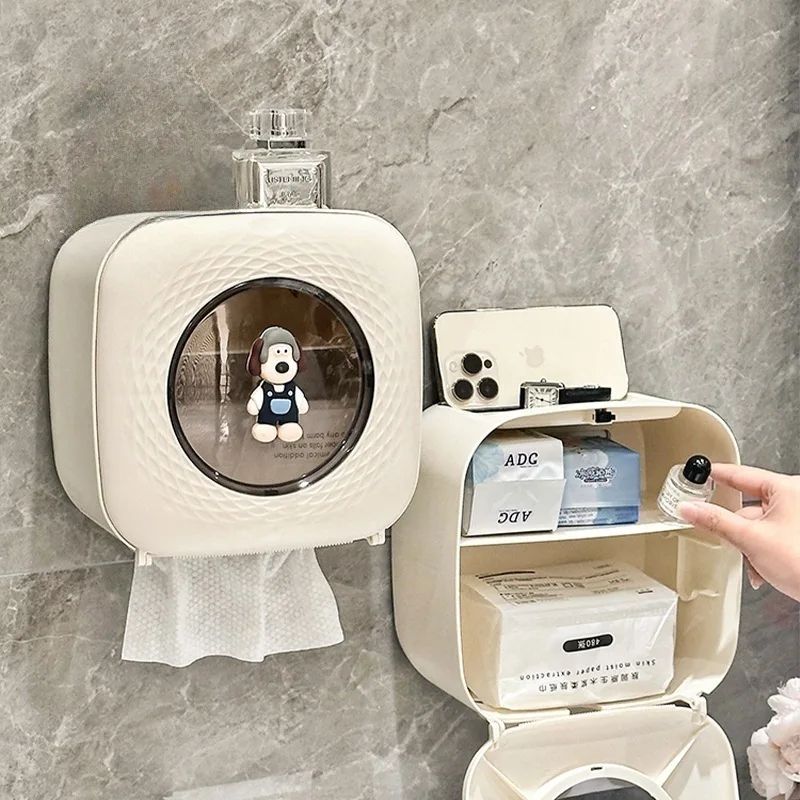 

Face Towel Storage Box Wall-mounted Bathroom Tissue Paper Roll Box High-end Household Multi-functional Storage Hygiene Products