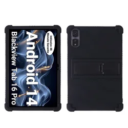 Durable Shockproof Silicone Tablet Cover with Adjustable Stand and Kids Safe Design for Tab 16 Pro 2024 (Black)