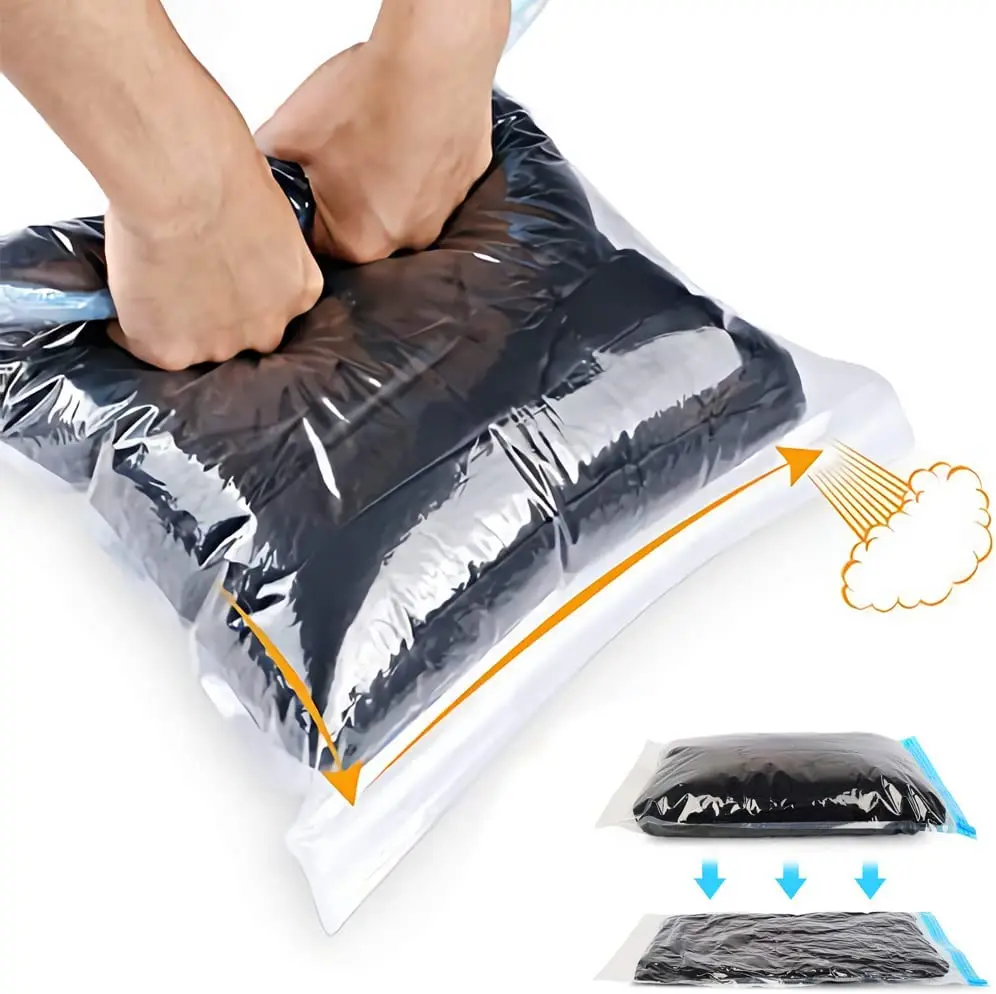 TAILI Travel Compression Vacuum Bags 12 Pack, Roll Up Space Saver Bags (6  Large, 6 Medium), Vacuum Travel Bags for Clothes, Travel Essentials