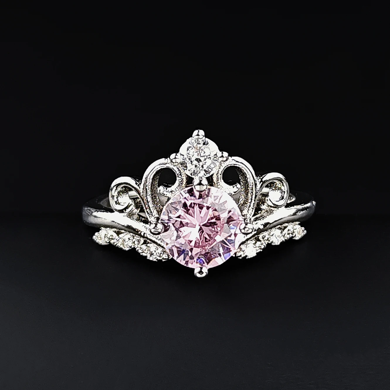 2024 New Arrival Trendy Designer Pink Crown Fashion Ring for Women Party Valentine's Day Gift Jewelry R8178