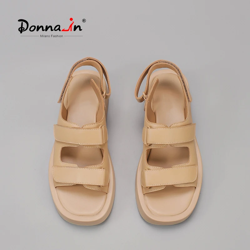 

Donna-in 2022 New Summer Gladiator Sandals For Women Luxury Designer Sheepskin Cusual Comform Flat Shoes Non-Slip Rubber Outsole