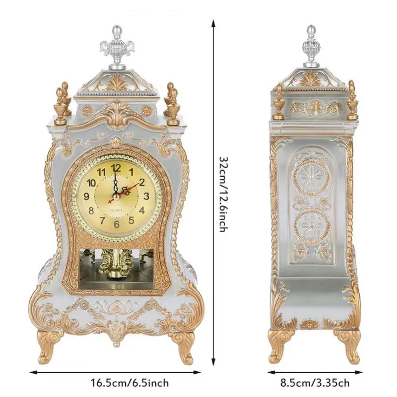 European Desk Antique Vintage Alarm Clock 12 Music Time Living Room Decoration Desk Clock Sweep Stopwatch