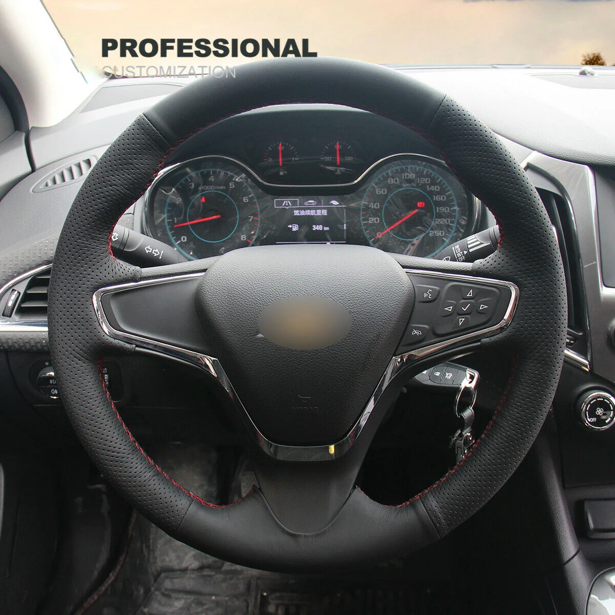 

Black Real Leather Steering Wheel Cover For Chevrolet Cruze 2015 Volt 2016 2017 Car Interior Accessories