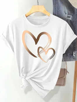Summer New Fashion Women's Heart Printed T-shirt Trendy Casual Round Neck Top Short Sleeves Women T-shirt Women Clothing 1