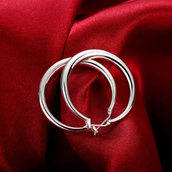 925 Sterling Silver 33mm Big Circle Round Hoop Earring For Women Unusual Earrings Trend Christmas Jewelry