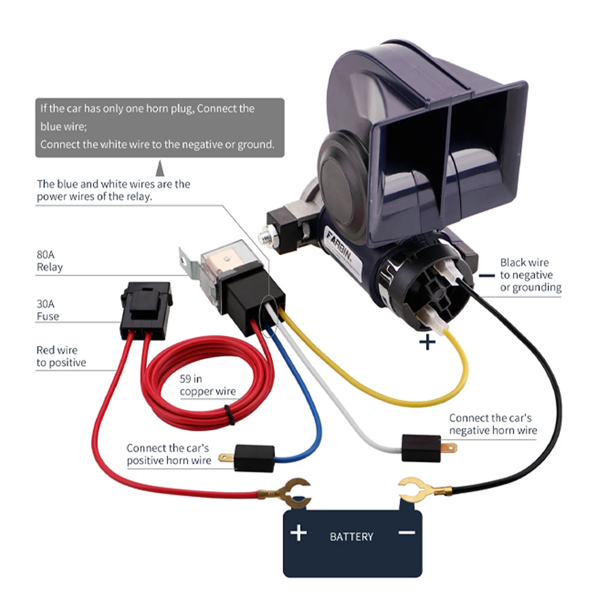 Kabelbaum-Set für Lufthupe-Relais, universelle 12-V-Kabel und Relais für Lufthupe, Auto/LKW/Fahrzeug – Detail 1