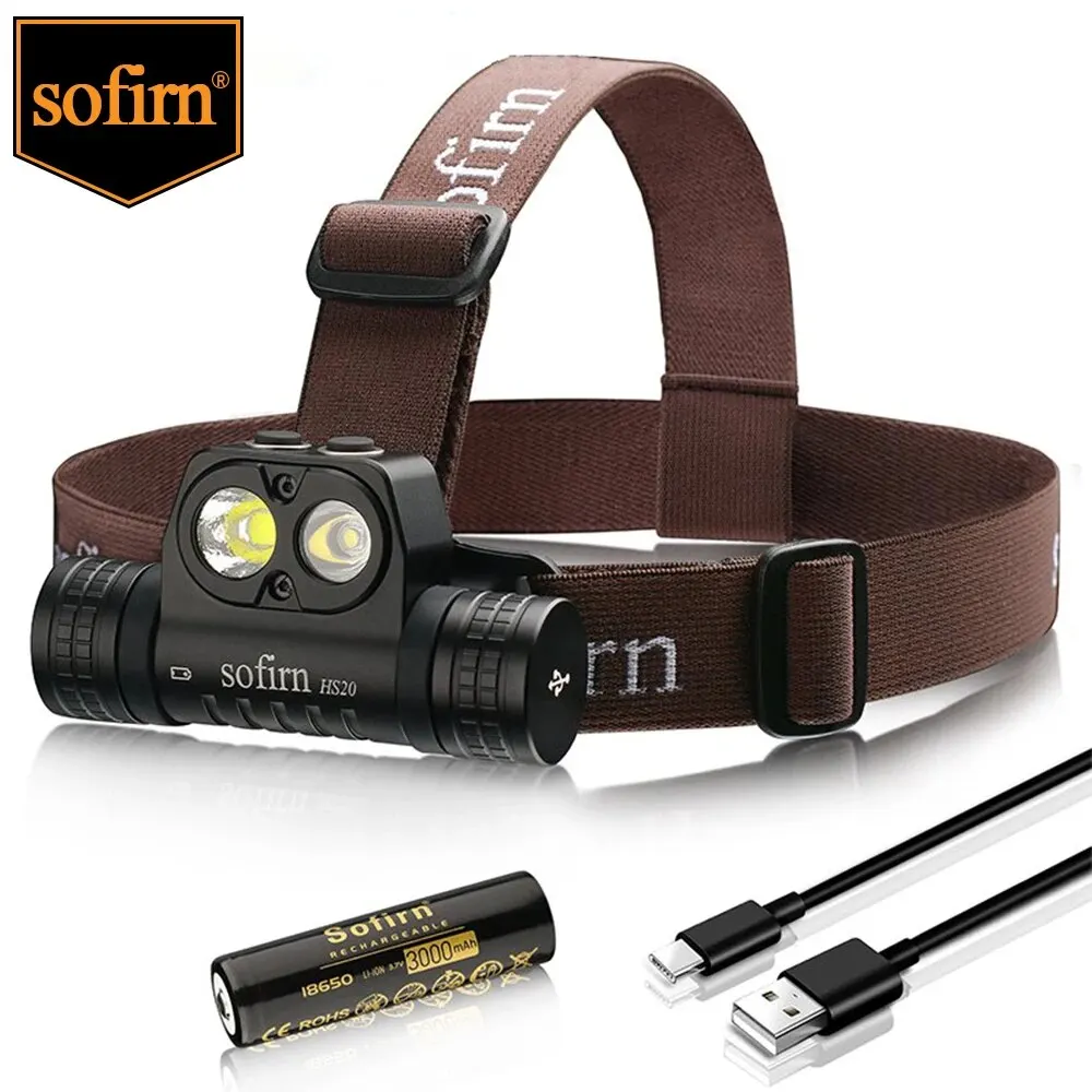 Sofirn HS20 USB C Rechargeable LED Headlamp 18650 Powerful 2700lm Light with Spotlight Floodlight Dual Switch Indicator