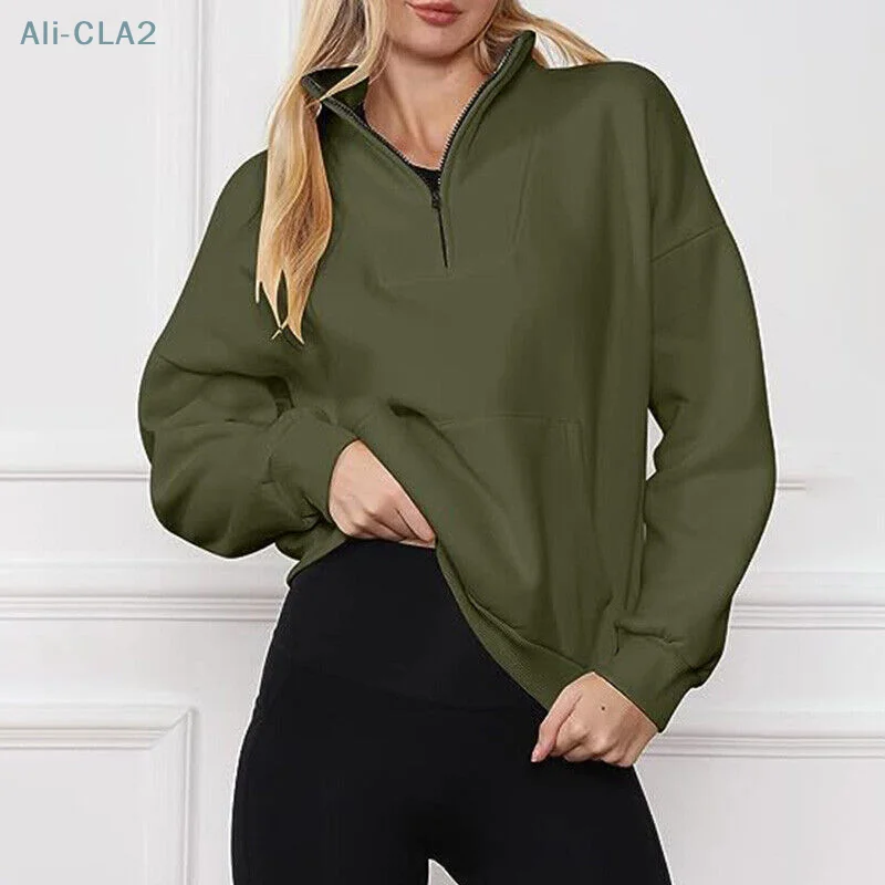 

Women's Home Outdoor Ambience Half Zip Sweatshirt Quarter Zip Solid Color Cropped Pullover Sweatshirt Fall Clothing