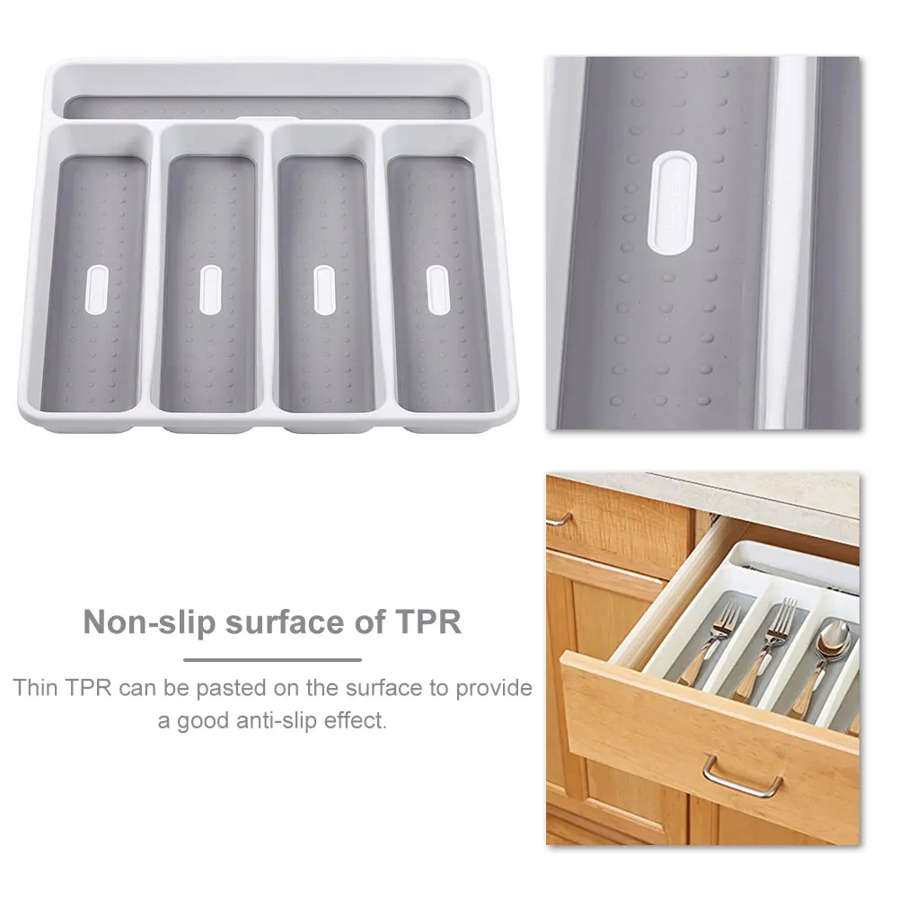 Flatware Tableware Silverware Drawer Organizer with Non-slip TPR Linings Non-Slip Utensil Organizer Plastic Cutlery Tray 5
