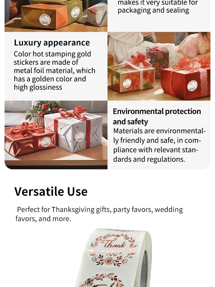 Hands applying a thank you sticker to a gift box