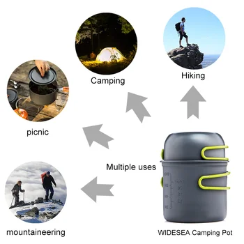 Widesea Ultralight Camping Cooking Utensils Outdoor Tableware Pot Set Hiking Picnic Travel Tourist Dishes Supplies Equipment 6