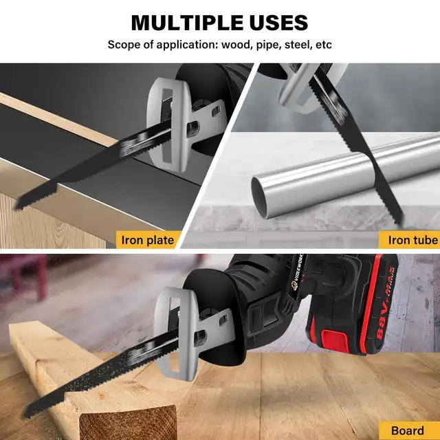 Cordless Reciprocating Saw with 4 Blades 3000rpm/min Rechargeable Electric Cutting Saber Saw Wood Metal Pipe Cutting Power Tools 2