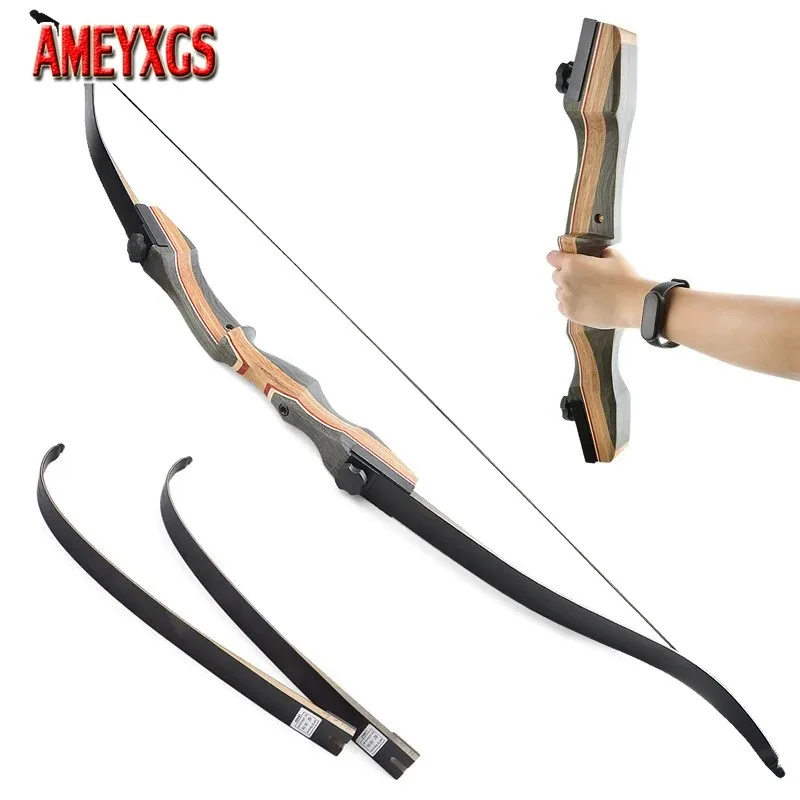 

62inch 30-50lbs Recurve Bow Archery Takedown Hunting Bow Right Hand Tech Wood Riser Bamboo Core Limbs Outdoor Shooting