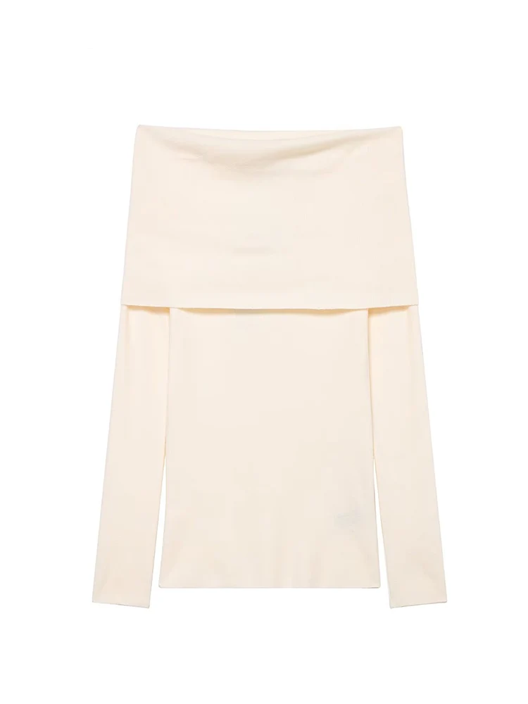  Autumn New Women Off Shoulder Knitted Shirt Elegant Solid Pullover Sweaters Female Long Sleeve Elastic Skinny Slim Knitted Top