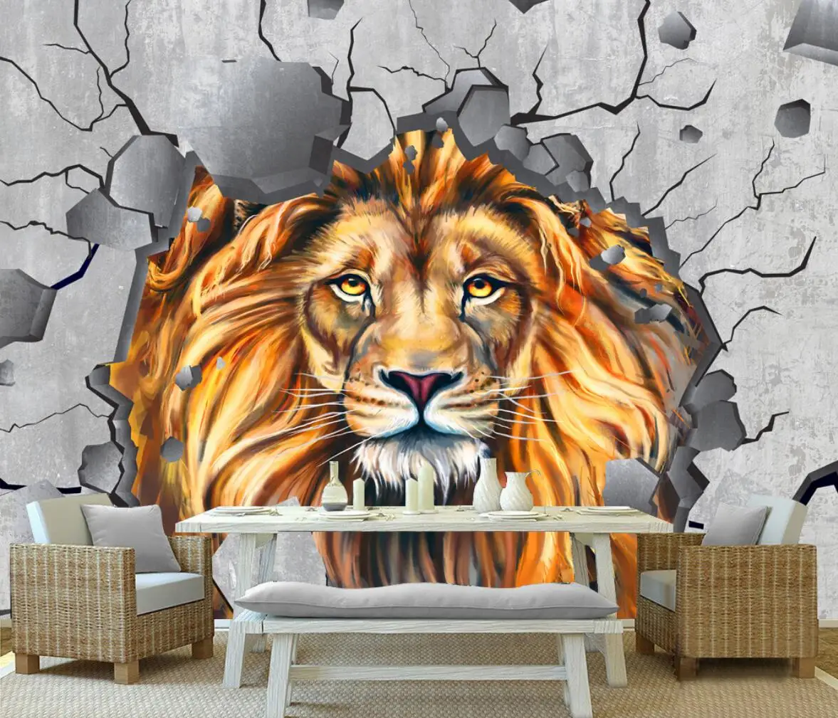 

custom Papel De Parede 3D Photo Brick Wall Lion Mural wallpaper for Living Room TV Sofa Background Wall Covering art home decor