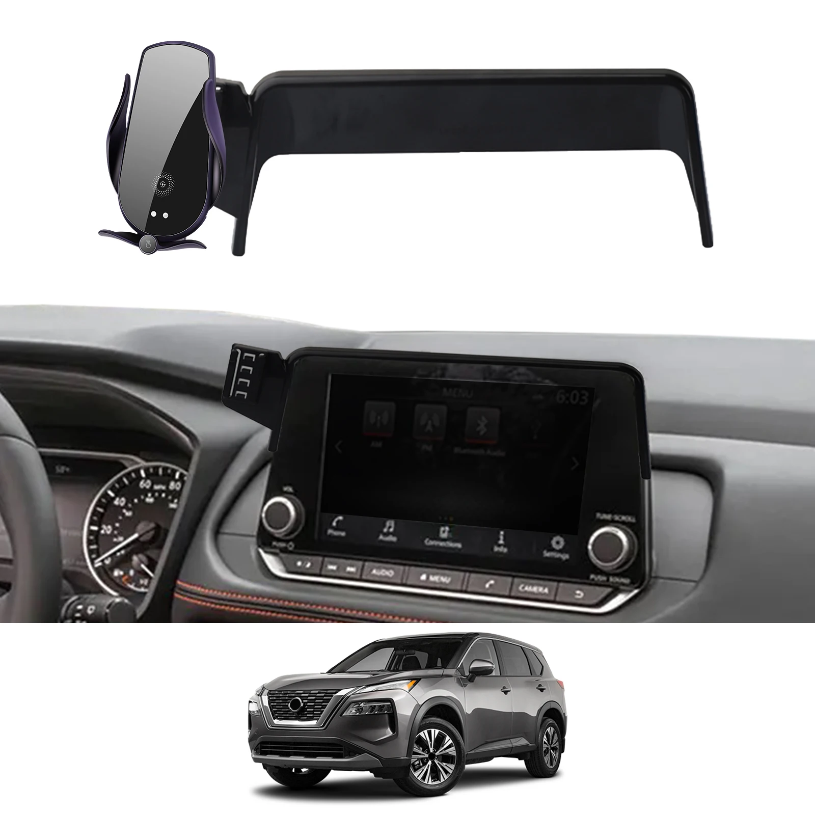 8inch Phone Holder Screen Fixed Navigation Bracket Base Wireless Charging Accessories For Nissan Rogue-T33