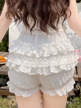 Women s Fashion Bloomers Shorts Lace Layered Ruffle Bowknot Elastic Waist Short Pants Summer Casual Shorts 2