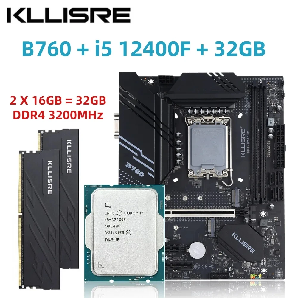 Kllisre B760 Kit Core I5 12400F 2*16GB = 32GB Memory DDR4 3200 Desktop RAM LGA 1700 Motherboard Set
