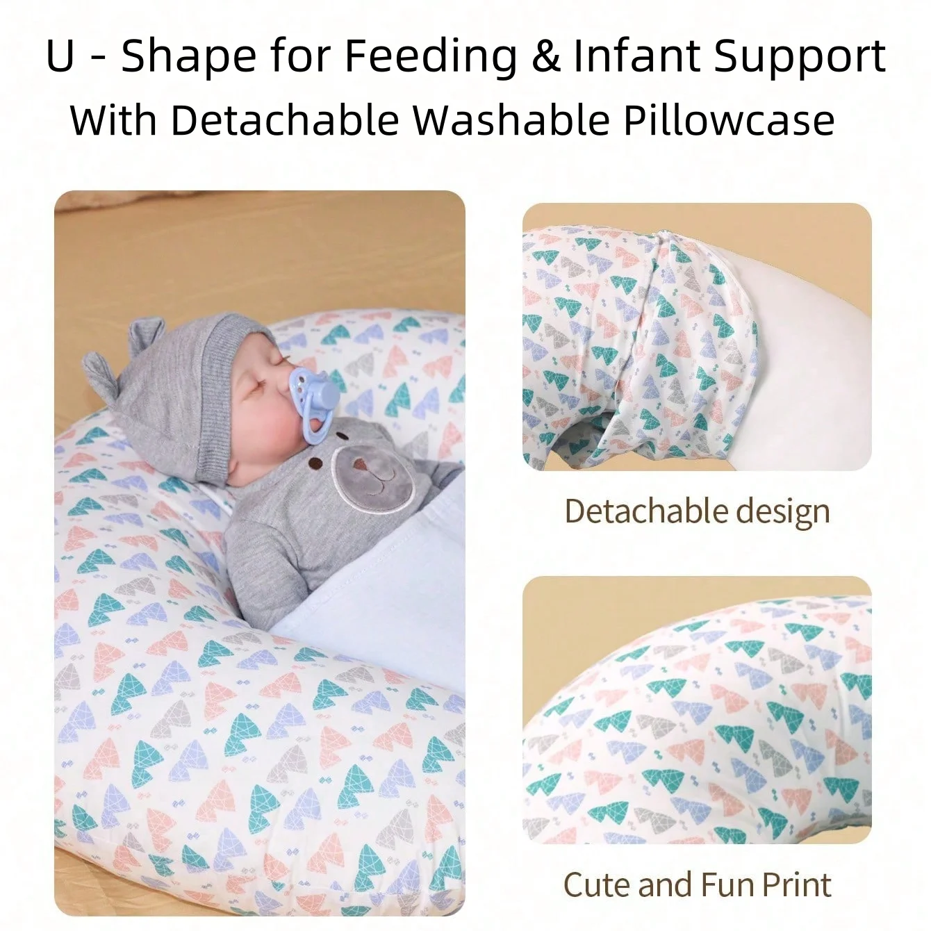 Ergonomic Nursing Pillow Removable Pillowcase Breathable Stylish Print Breastfeeding Moms nursing pillow