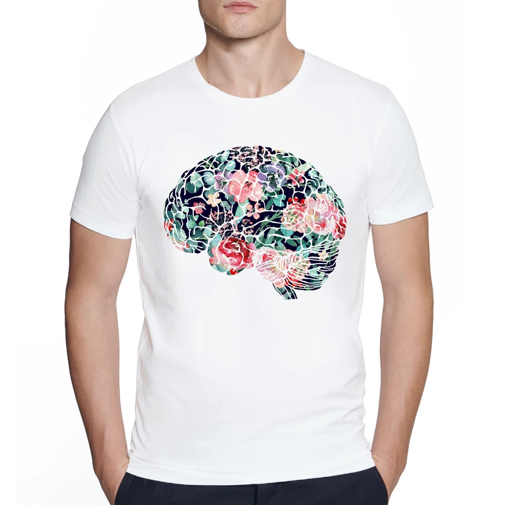 Gehirn Anatomie Druck In Floral Stil Neuroanatomie Aquarell T-Shirt Lustige sommer neue t-shirt casual unisex streetwear männer kleidung