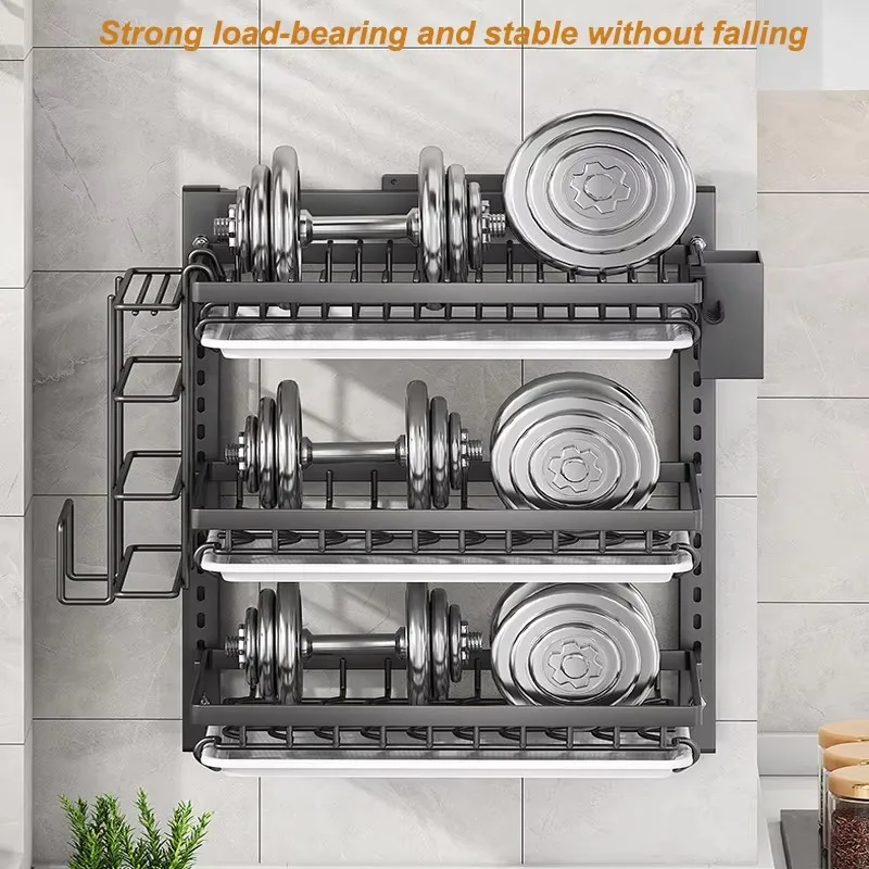 Wall-Mounted Kitchen Dish Rack Multifunctional Kitchen Organizer with Drainboard Cutlery Storage Holder Dinnerware Drainer 4