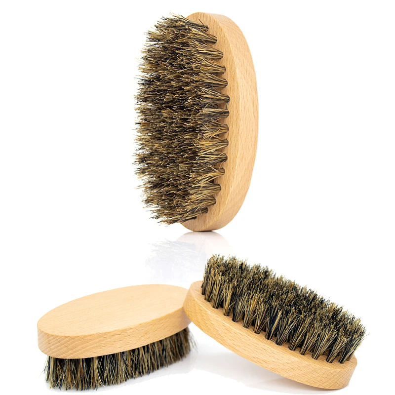 Spazzola per barba in legno per uomo Pettine in legno naturale Setola di cinghiale Spazzola per baffi Spazzola per onde da uomo da viaggio Regali Compleanno Cura della barba