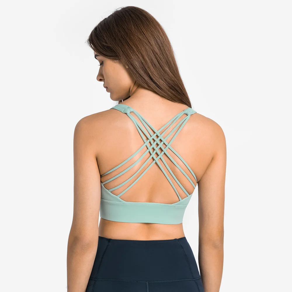 

Бюстгальтер женский спортивный с чашками пуш-ап и перекрестными лямками