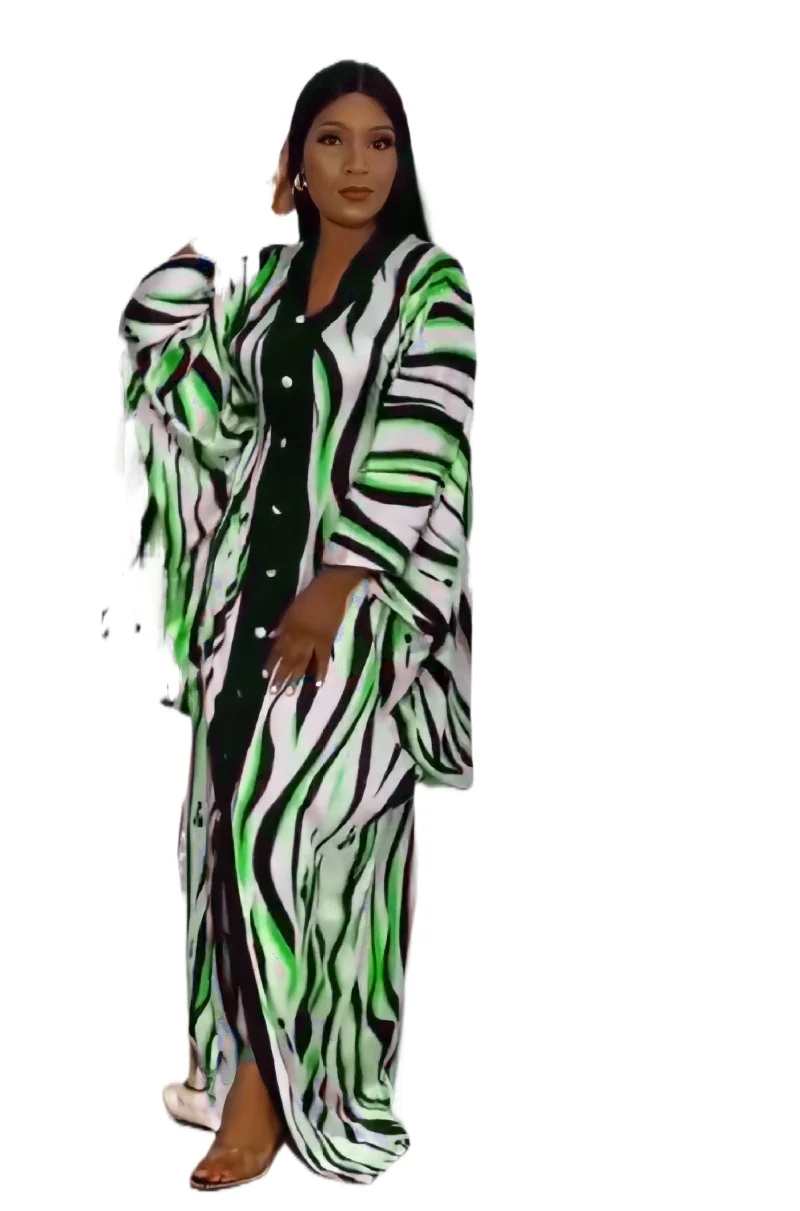 

2023 Summer Print African Maxi Dress for Women with Headtie Traditional Dashiki Kaftan Robe Plus Size 2 Piece Set Casual Outfits