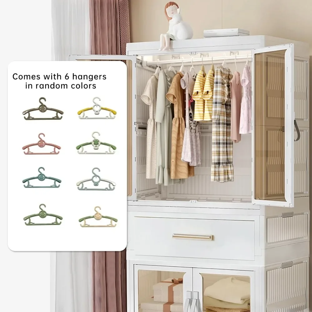 Large Portable Kids Closet Children's Armoire Adults Clothes Wardrobe Closet with Drawers and Doors, Collapsible Baby Costume 4