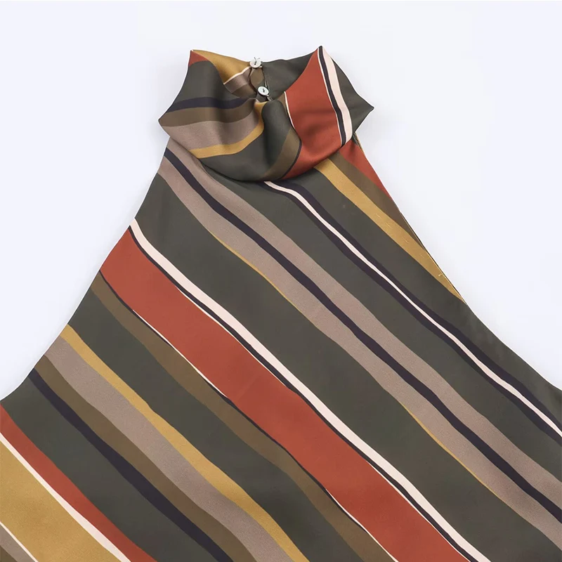 New Halter Tops Fashion Backless Stripe Elegant Crop Top Woman Sleeveless Asymmetry Short Tops For Women High Street Casual Tops