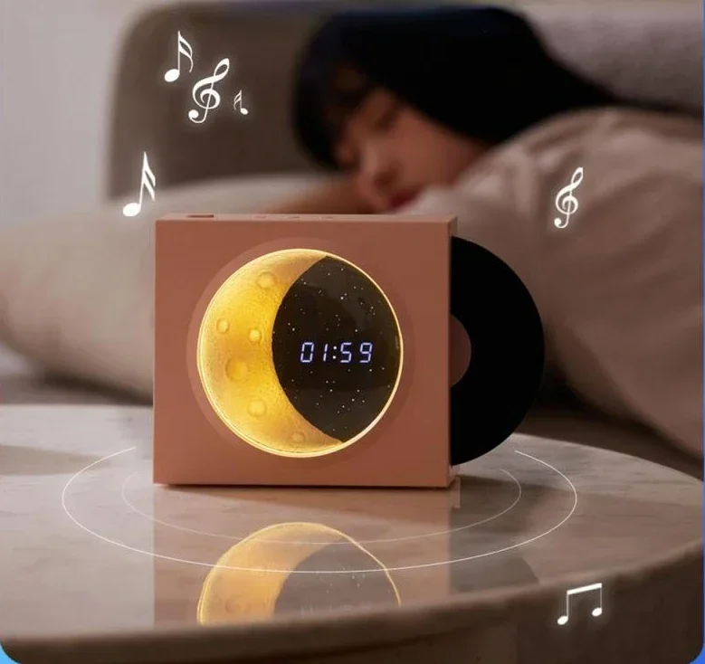 

Mini Subwoofer Moon Rotating Vinyl Record Bedroom Luxury Speaker Wireless Bluetooth Speaker Alarm Clock Audio Outdoor