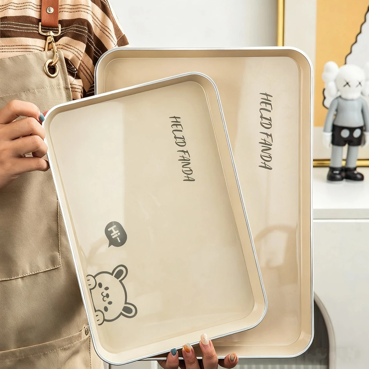 WORTHBUY Multifunctional Food Serving Tray Plastic Rectangle Storage Tray Cute Snack Dessert Fruit Tray Tea Tray For Kitchen