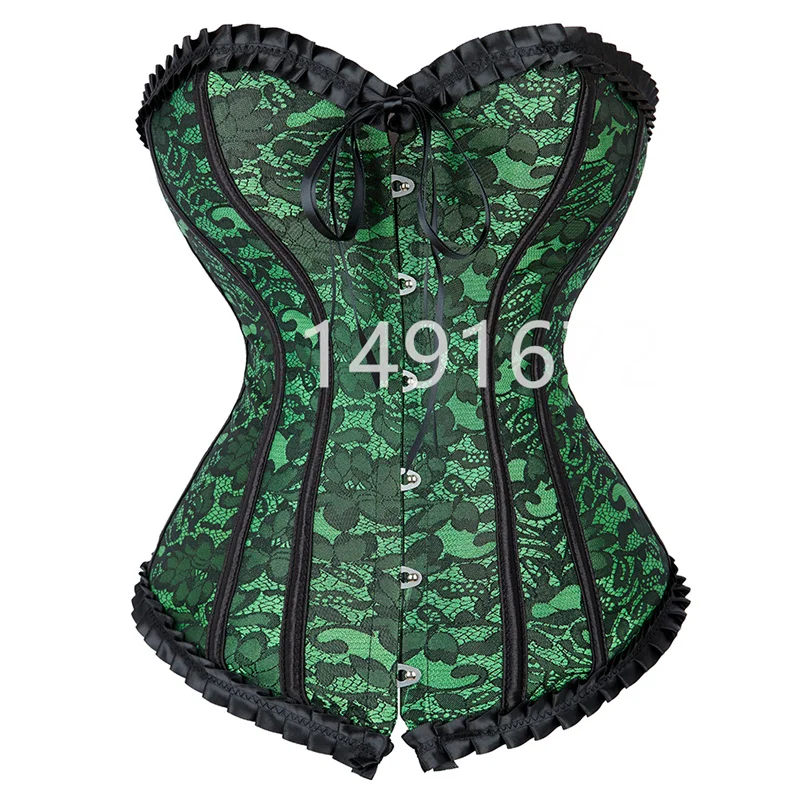 Corset Bustier Top for Women Plus Size Overbust Flower Lingerie Sexy Victorian Lace Overlay Vintage Costume Black