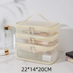 Universal Travel Mesh Wash Bag and Makeup Organizer for Skincare and Toiletries (Three layer bag)