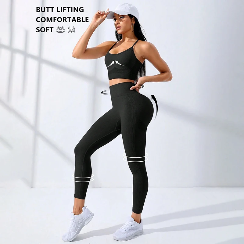 Yoga Set 2Pcs Women Fitness Activewear Sports Bra Top High-Waisted Leggings