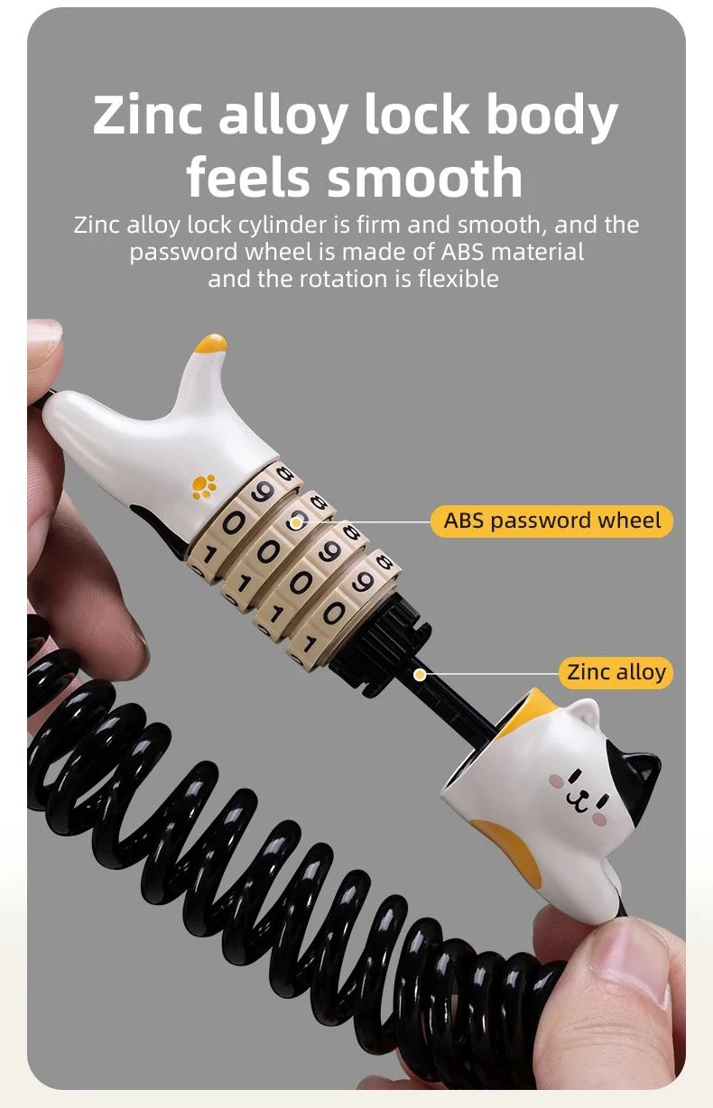 ROCKBROS Bicycle Helmet Lock 4-Digit Combination Password Lock Cartoon Cat Mini Portable Cable Lock Anti-Theft Bike Lock Cycling