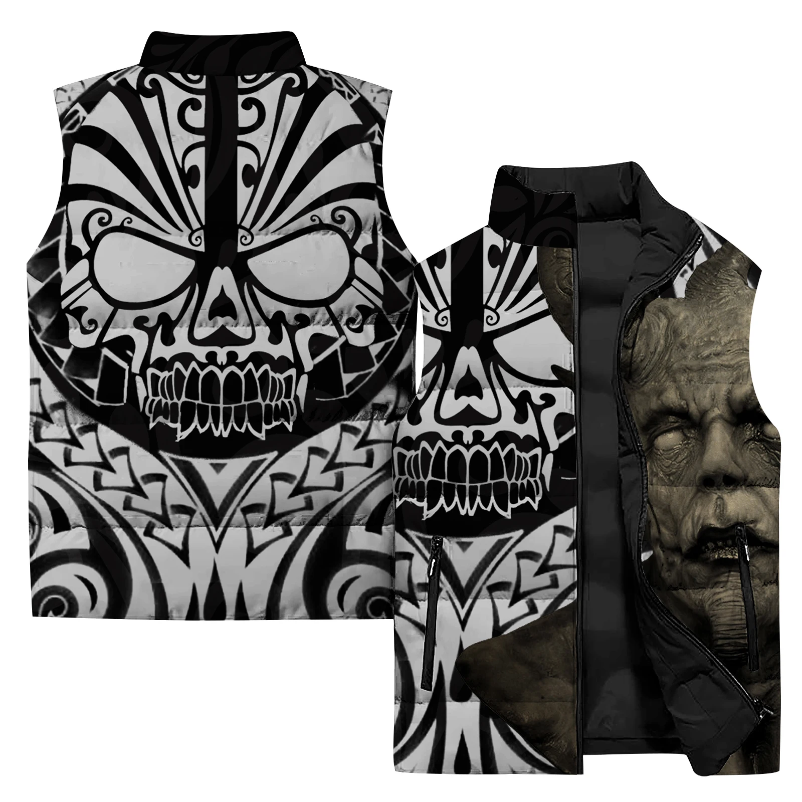 thumbnail image 1 of Chaleco de algodón informal de invierno para hombre, chaqueta holgada y cálida, ropa para hombre 2024, chaleco con estampado de orcos y monstruos góticos, abrigos, 1 of 5