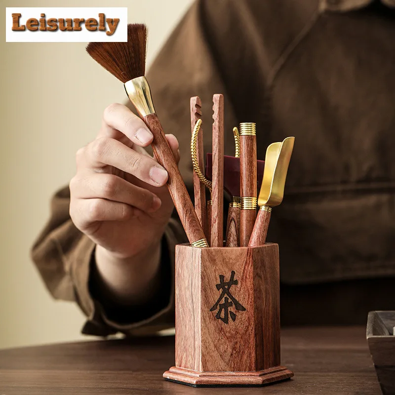 Chinese Rosewood Tea Ceremony Six Gentlemen Boutique Tea Pen Tea Knife Spoon Tube Make Tool Sets Tea Tool Set Teaware Utensils