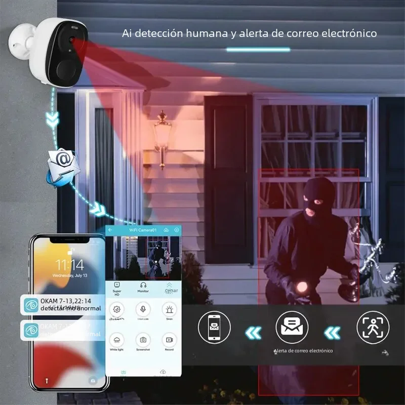 Cámaras de seguridad inalámbricas para exteriores, 2K, 3MP, alimentado por batería, WiFi, Sirena, Audio bidireccional, impermeable 8 Venta de cadena de bolas online Cámaras de seguridad inalámbricas para exteriores, 2K, 3MP, alimentado por batería, WiFi, Sirena, Audio bidireccional, impermeable - Imagen 6