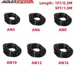1FT/5FT/10FT AN4 AN6 AN8 AN10 AN12 Fuel Hose Oil Gas Cooler Hose Line Pipe Tube Nylon Stainless Steel Braided Inside CPE Rubber