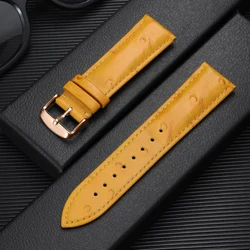 Premium Cowhide Leather Strap with Universal Butterfly Buckle - 22mm (Yellow - RoseGold)